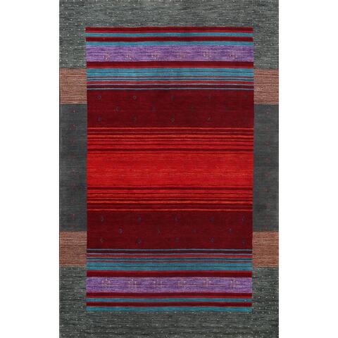 Striped Contemporary Gabbeh Oriental Area Rug Hand-knotted Wool Carpet - 5'9" x 8'0"