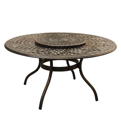 Outdoor Mesh Lattice 59 inch Bronze Round Dining Table with Lazy Susan - N/A