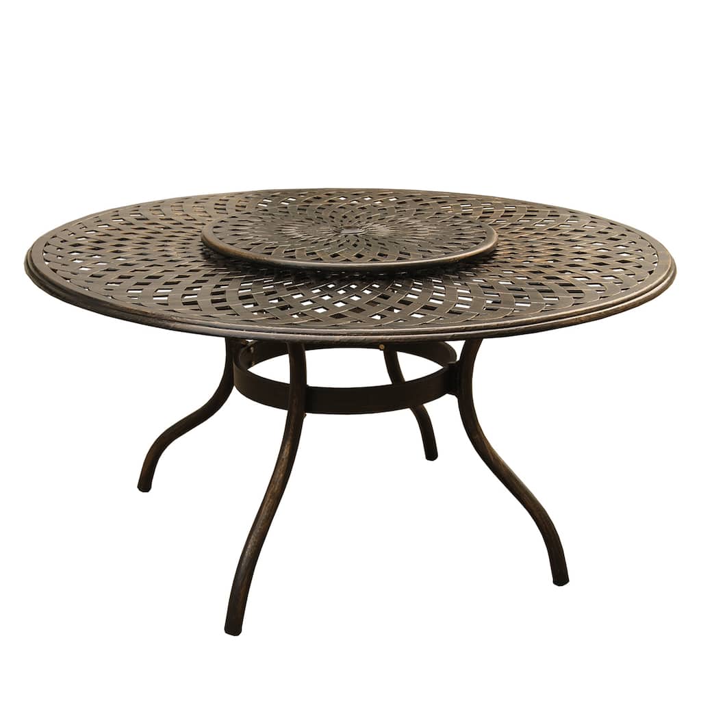 Outdoor Mesh Lattice 59 inch Bronze Round Dining Table with Lazy Susan