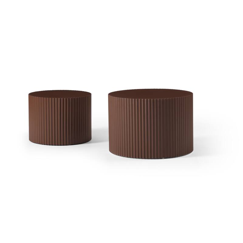 2-Piece, Modern Coffee Table Set Nesting Coffee Table Round Coffee Table with Waterproof, for Living Room, Brown