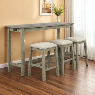 4 Pieces Counter Height Table with Fabric Padded Stools,Rustic Bar ...