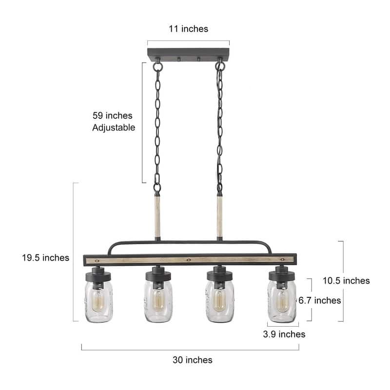 Modern Farmhouse 3/4-Light Mason Jar Glass Chandelier for Kitchen Island