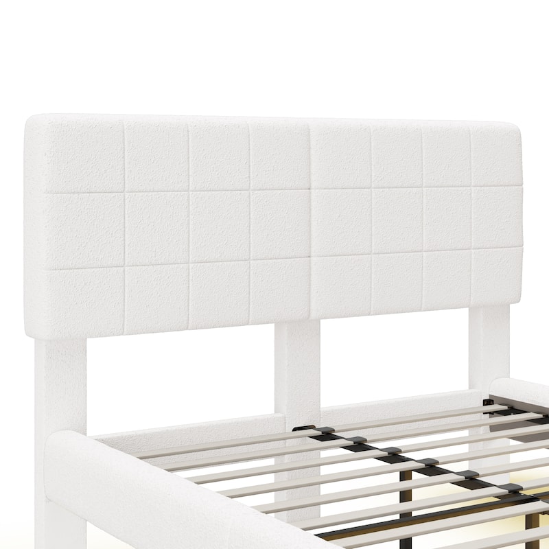 Christopher Knight Home - Alex White Boucle Floating Bed with Ambient Lighting