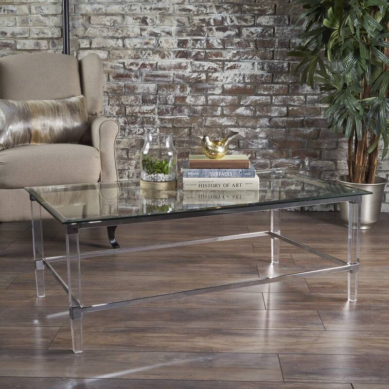 48" Modern Rectangle Glass Coffee Table with Sturdy Frame for Living Room - Clear