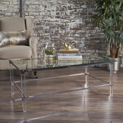 48" Modern Rectangle Glass Coffee Table with Sturdy Frame for Living Room