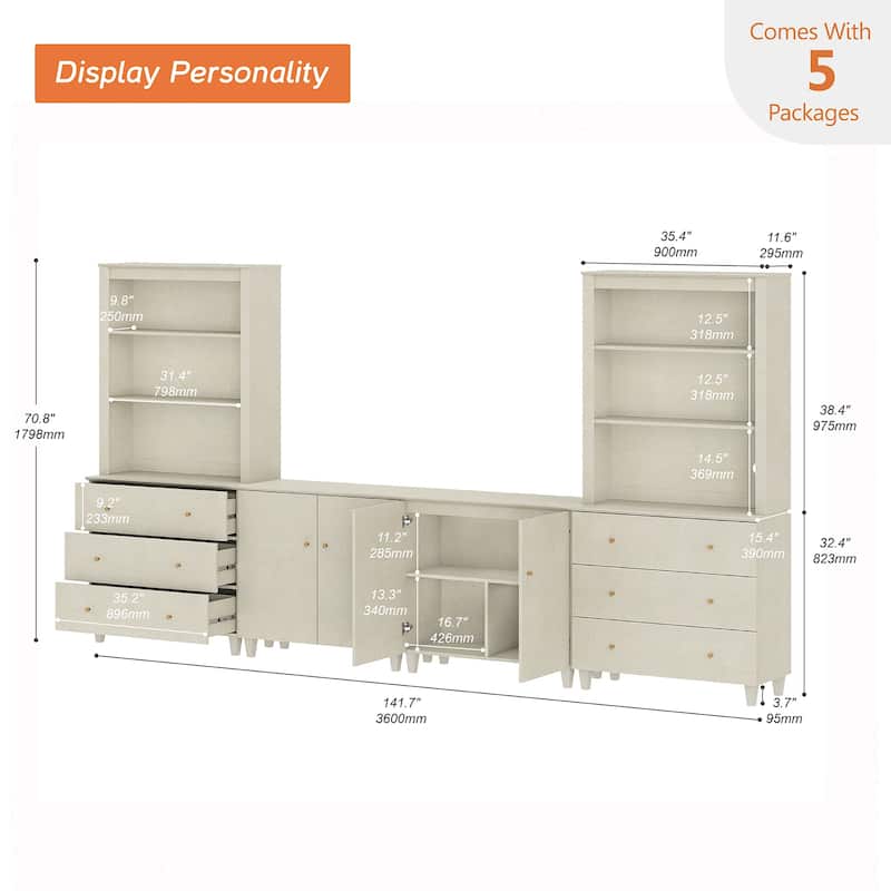 WAMPAT Wall Unit Entertainment Center for 75" TVs with Drawers&Doors