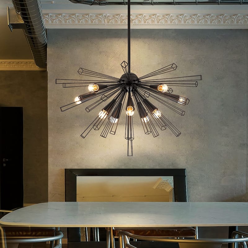 OYIPRO 10-Light 34" W Contemporary Geometric Dandelion Sputnik Sphere Chandelier - Black - 10-Light