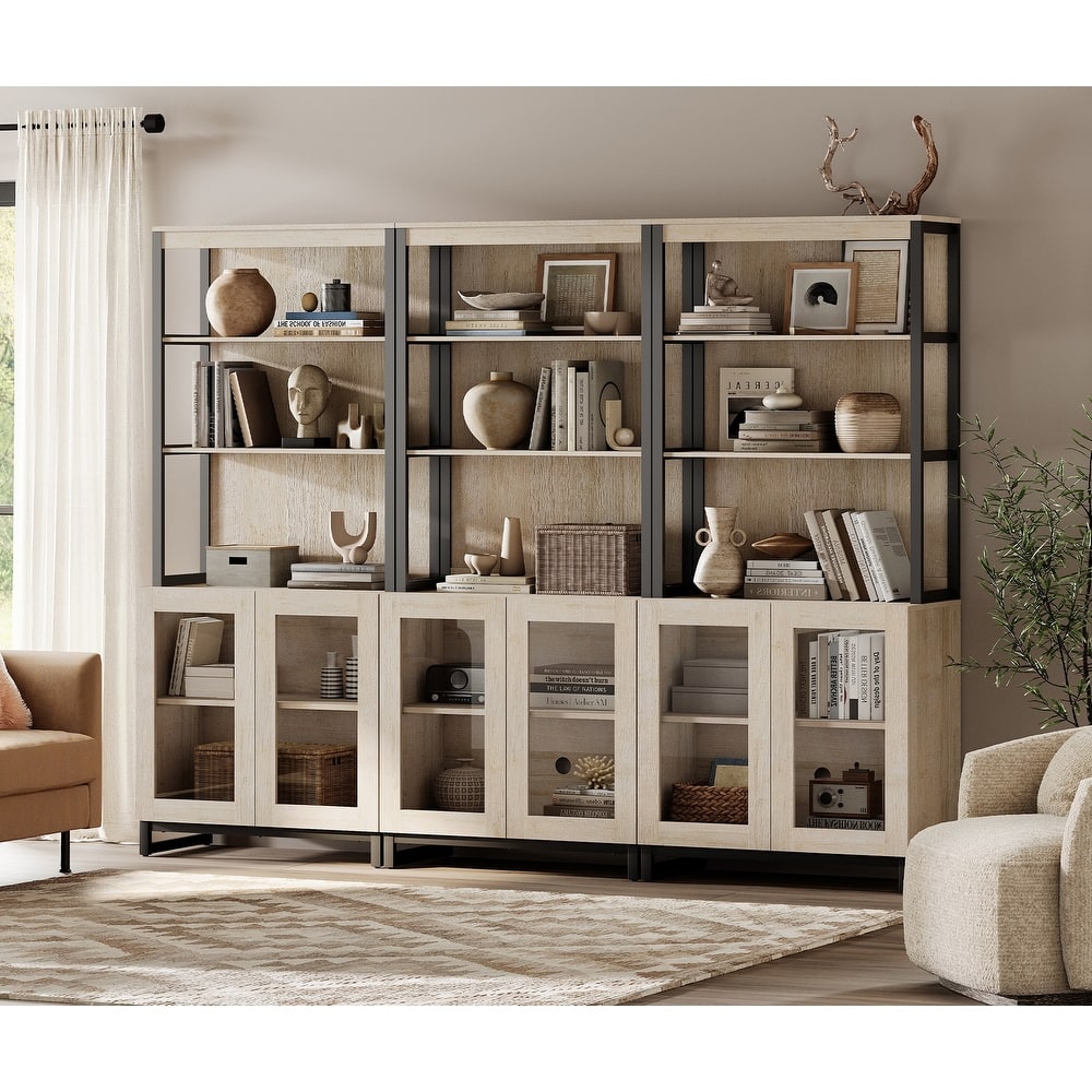 3 PCS Modern 72" Tall Bookcases with Glass Doors and Adjustable Shelves for Home Office, Living room.
