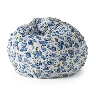 Spring 3 Foot Rounded Bean Bag, Blue Rose Print