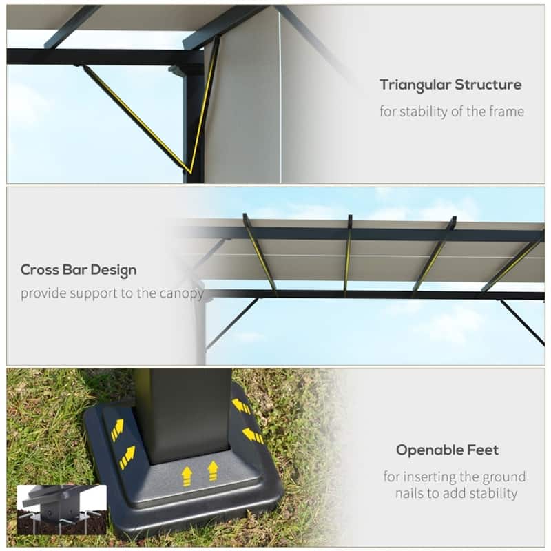 Steel Pergola with Sliding UV Resistant Canopy Outdoor Patio Backyard Garden Shade - 10' L x 10' W x 7.2' H