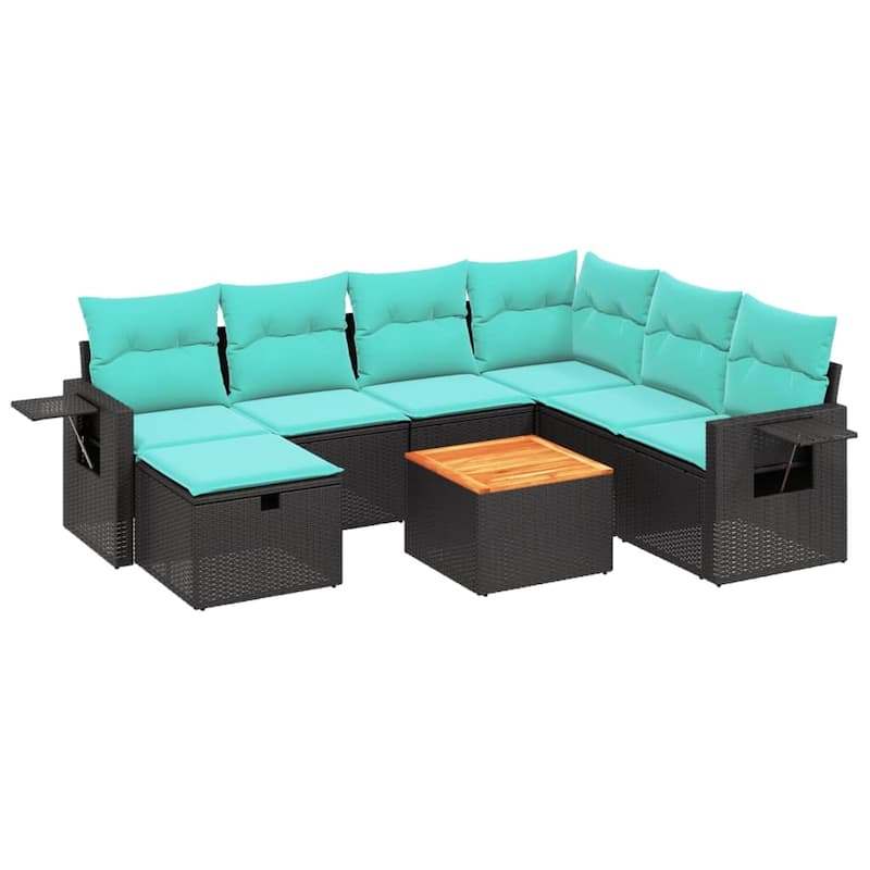 vidaXL Patio Sofa Set with Cushions Outdoor Furniture 8 Piece Poly Rattan - 24.4" x 24.4" x 27.2"