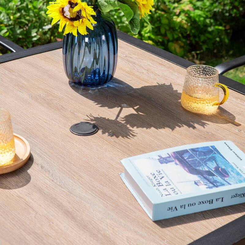 MAISON ARTS 5-Piece Outdoor Dining Set Wood-look Square Table & 4 Textilene Dining Chairs
