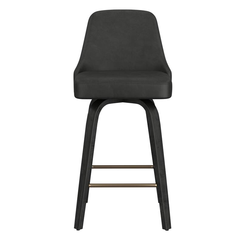 Modern Faux Leather & Bentwood 26" Counter Stool w/Swivel, Set of 4 - Ivory & Whitewash