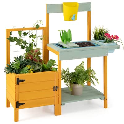 Gymax Wooden Potting Bench for Kids w/ See-Through Window Planter Box