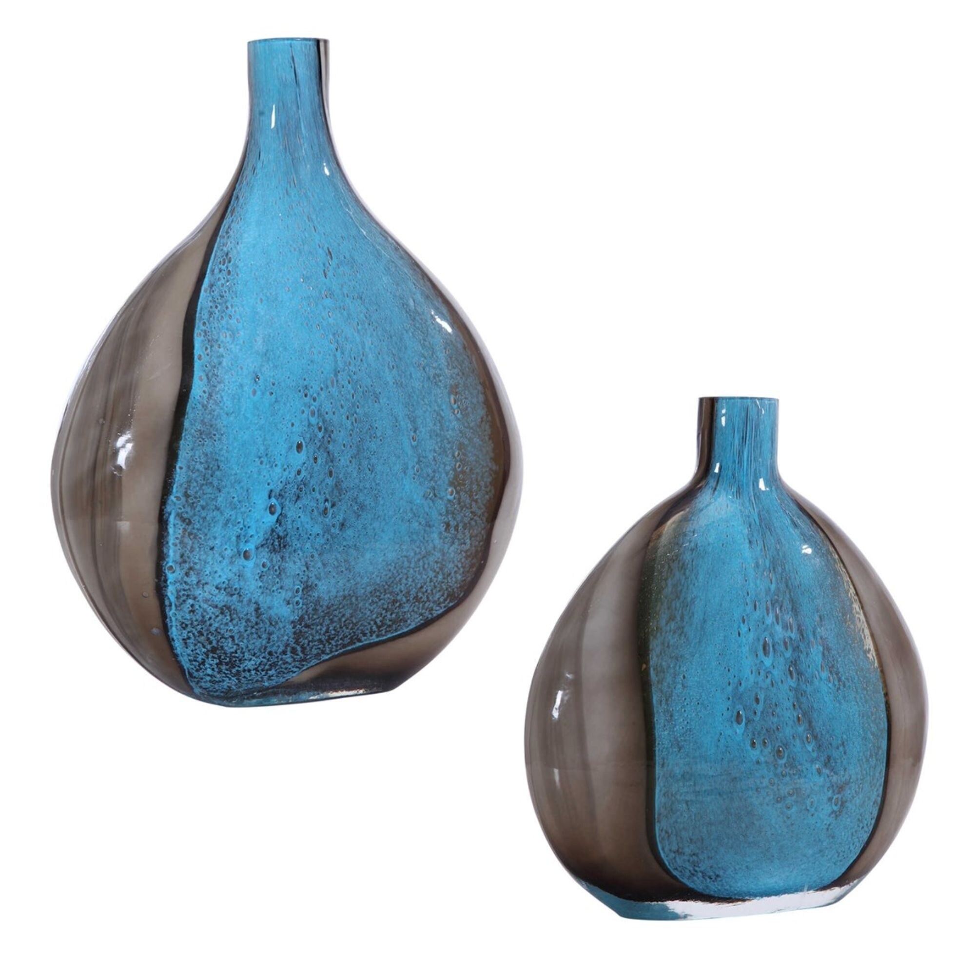 Shop Black Friday Deals On Set Of 2 Sea Blue And Brown Contemporary Vases 13 75 Overstock 30633230