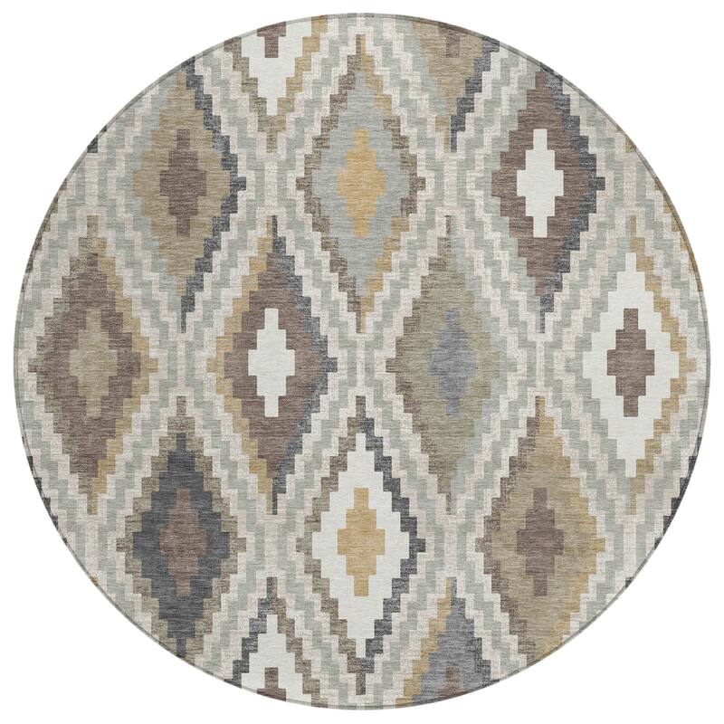 Machine Washable Indoor/ Outdoor Global Geo Chantille Rug