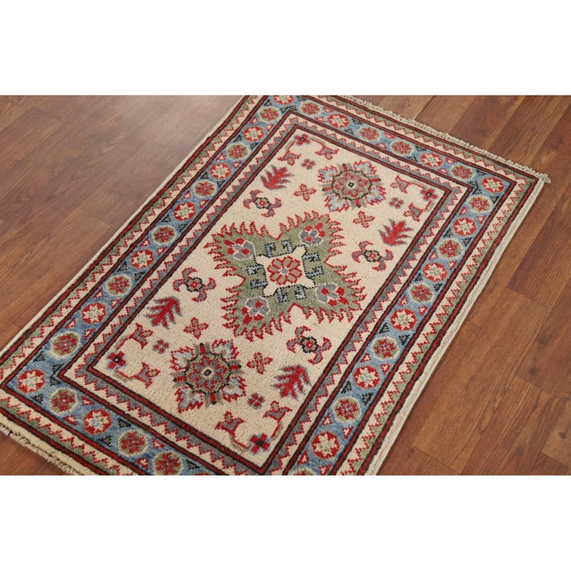 Geometric Kazak Accent Rug Handmade Oriental Wool Carpet - 2'1" x 3'0"