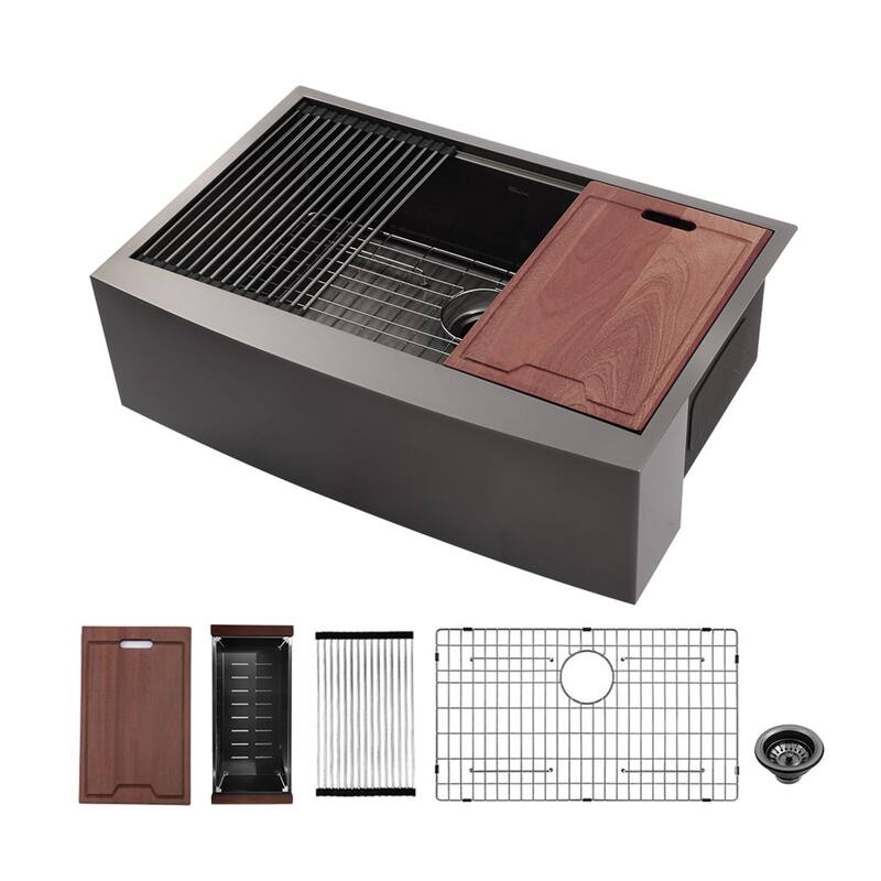 Farmhouse Apron Single Bowl Stainless Steel Workstation Kitchen Sink - 33" X 22" X 10"