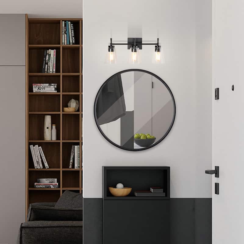 Matte Black 3-Light Modern Vanity Light with Clear Cone Glass Shades