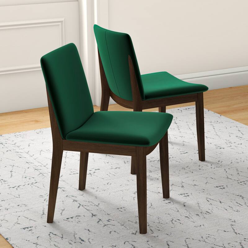 GDFStudio - Laura Mid-Century Modern Solid Wood Dining Chair Set with Upholstered Fabric, Set of 2 - 20" - Green