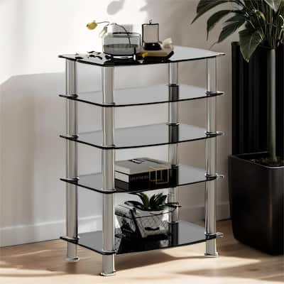 5-Tier Tempered Glass Side Table Stainless Steel Frame End Table
