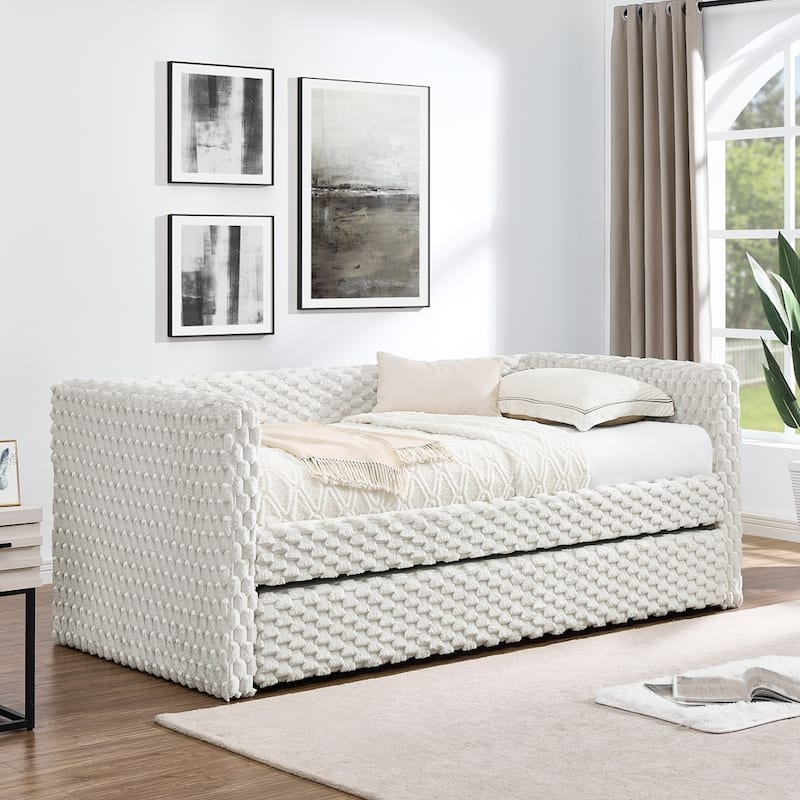 Upholstered Corduroy Fabric Twin Size Sofa Daybed