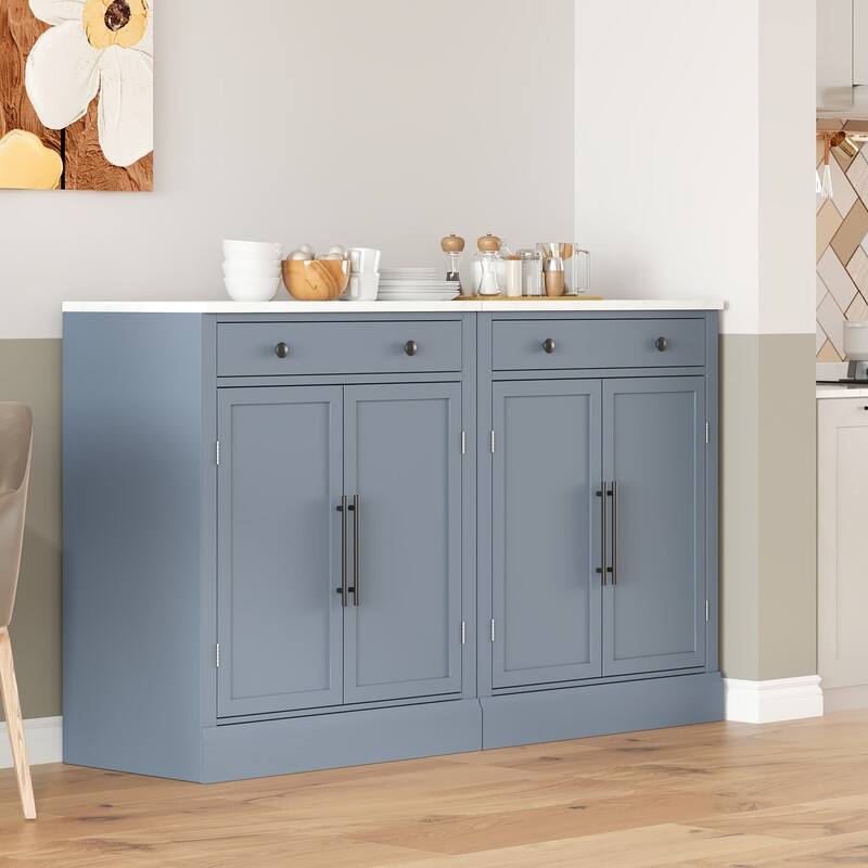 Modern Freestanding Kitchen Pantry,Buffet Food Storage, Coffee Bar Cabinet with Drawer, 2 Adjustable Shelves , Set of 2