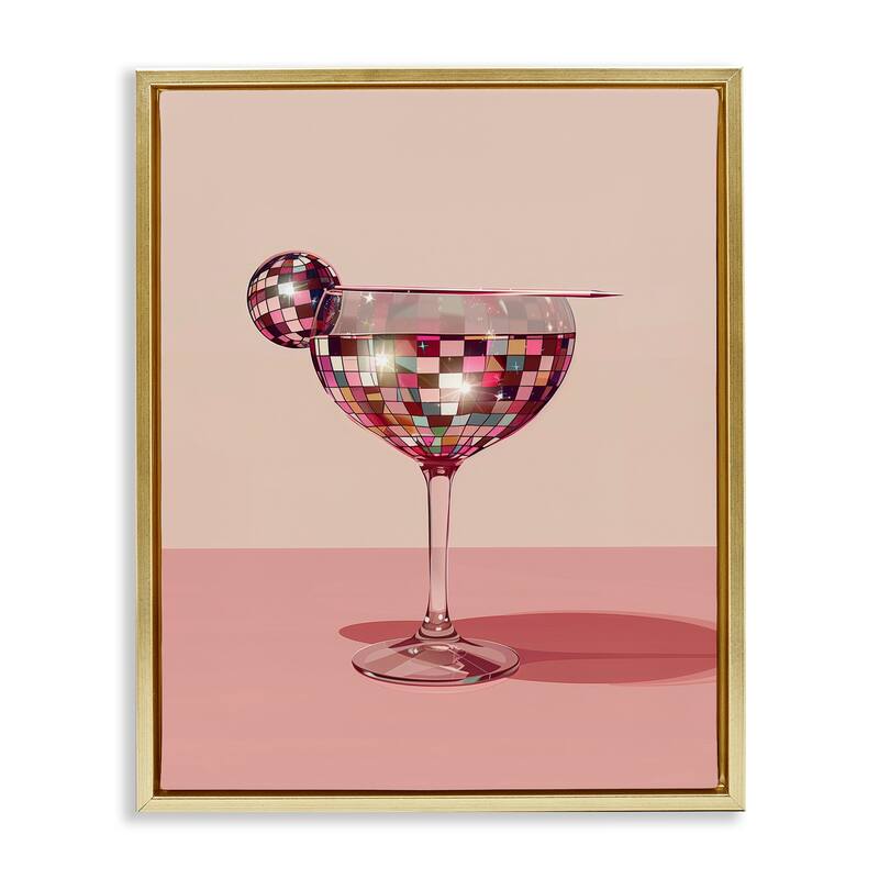 Stupell Rosy Hued Disco Drink Framed Floater Canvas Wall Art Design By Arlington Prints - 17 x 21 - Gold