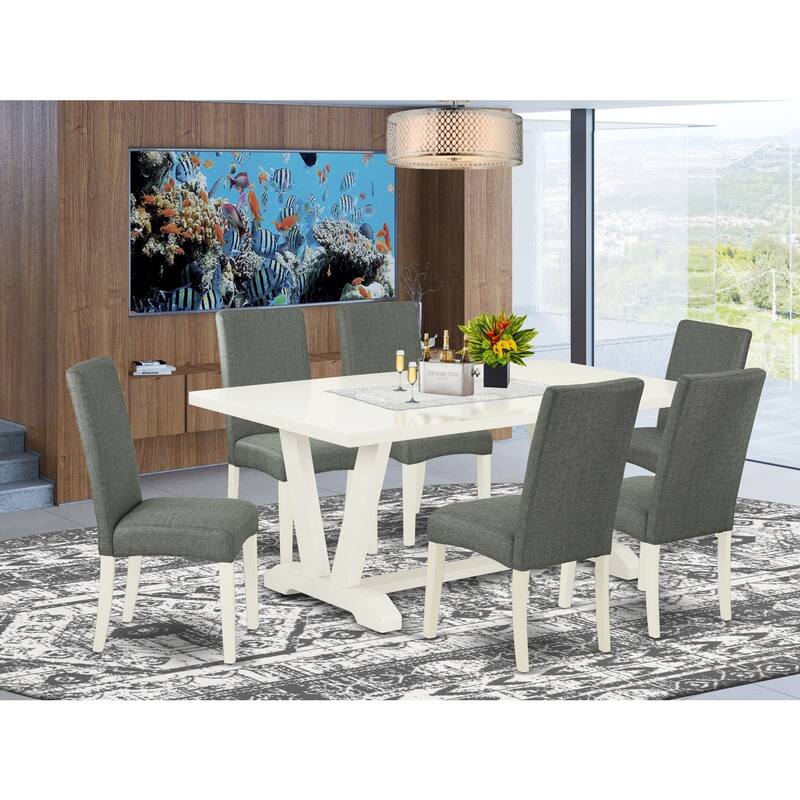 7-Piece Kitchen Dinette Set - Rectangular Table with 6 Parsons Chairs - Hardwood Frame Dining Room Set - 72