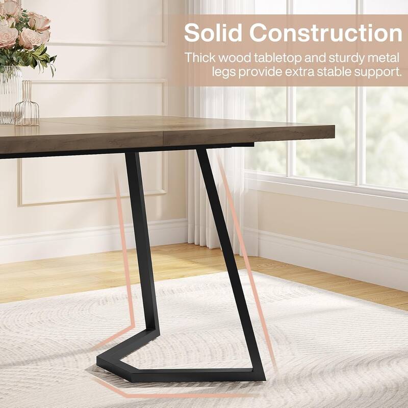 Modern Dining Room Table, 55" White Dining Dinner Table for 6 People - 55"L * 28"W * 30"H