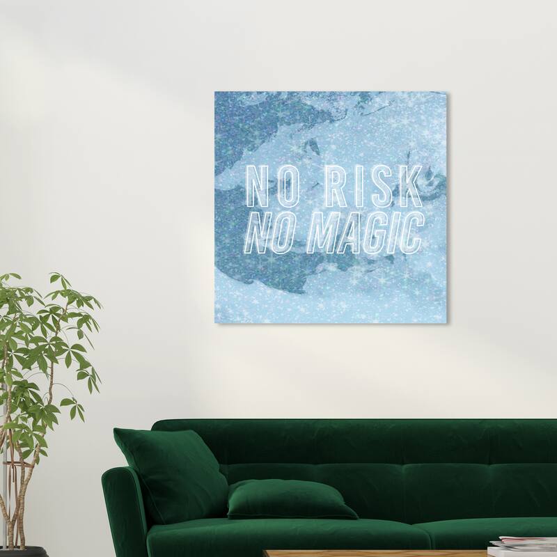 Wynwood Studio Prints Typography No RIsk No Magic Sparkle Blue Modern & Contemporary Wall Art Canvas Print - 30 x 30