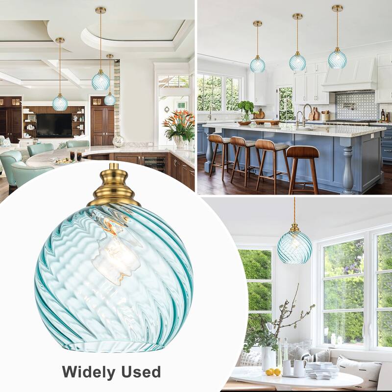 8" Blue Twisted Clear Glass Pendant Light Modern Kitchen Dining Room - Dia.8-in