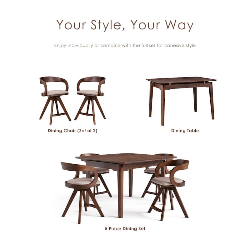 Furniture of America Abigail IX Mid-Century Modern 5-Piece Walnut 53-inch 2-Leaf Extendable Counter Height Dining Set