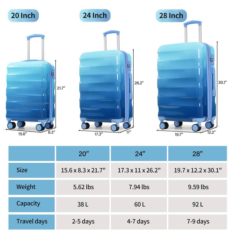 Hardshell Luggage Set 3 Piece, Expandable Glossy Suitcases w/Spinner Wheels and TSA Lock, Lightweight Durable PC+ABS for Travel