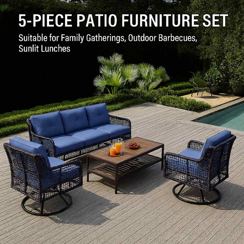 Modern All-Weather PE Wicker 5-Piece Sectional Patio Set with 360° Swivel Chairs