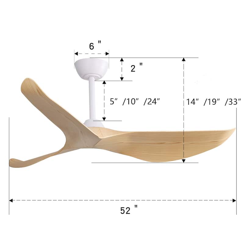 52 Inch Indoor Ceiling Fan No Light, 6 Speed Remote Control - White
