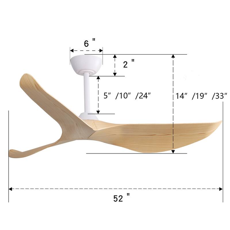 52 Inch Indoor/Outdoor Ceiling Fan No Light, 6 Speed Remote Ceiling Fan with 3 Reversible Blades