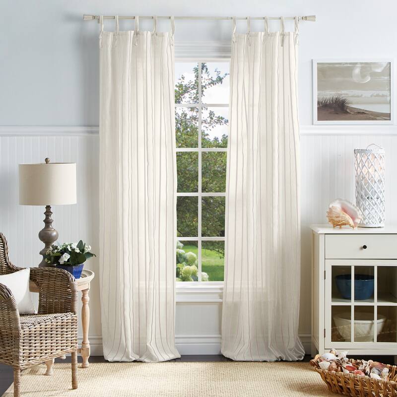 Martha Stewart Laguna Stripe Semi-Sheer Tie Tab Curtain Panel Pair - 95-inch - Mocha