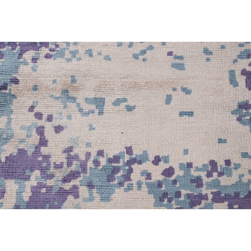 Contemporary Abstract Indian Rug Hand-Knotted Dining Room Wool Carpet - 9'8"x 12'9"