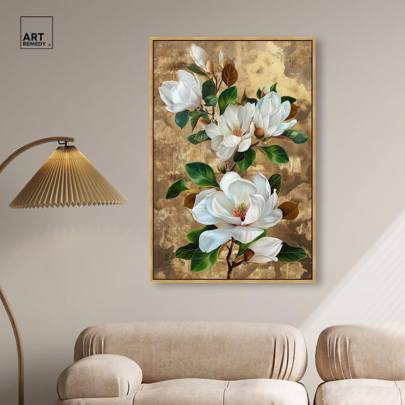Guilded White flora Canvas by Art Remedy