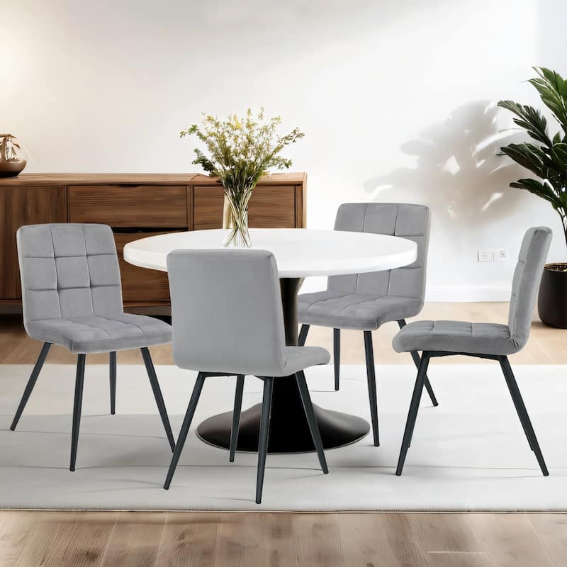 Modern 17” Wide Tufts Upholstered Dining Side Chairs with Metal Legs - 22.25L×18.71W×32.09H - Set of 4 - Velvet-Grey