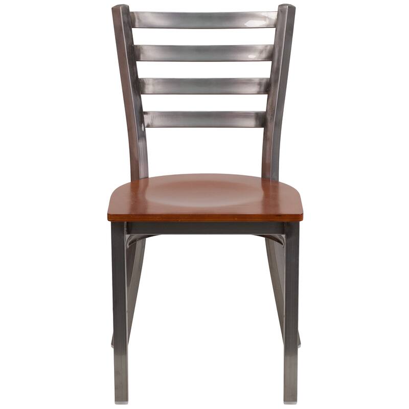 Clear Coated Ladder Back Metal Restaurant Chair - 16.5"W x 17"D x 32.25"H