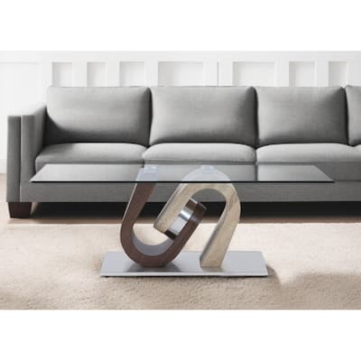 HomeRoots 47" Clear And Oak Glass Coffee Table