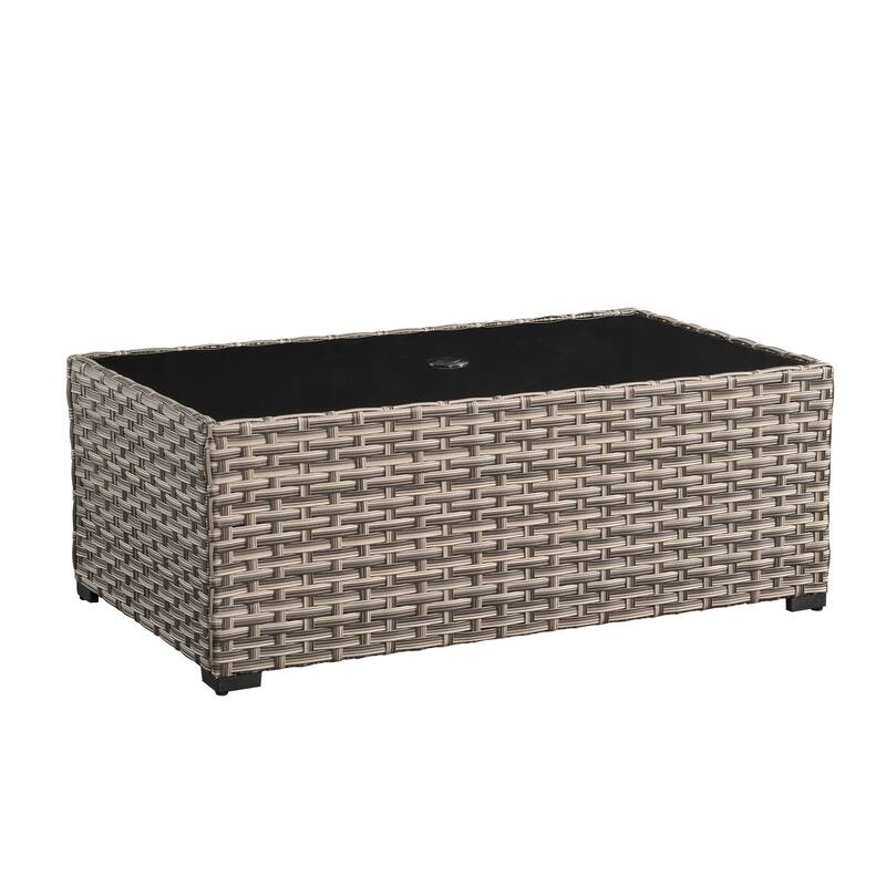 XIZZI Outdoor Wicker Coffee Table with Umbrella Hole for Garden Deck or Poolside