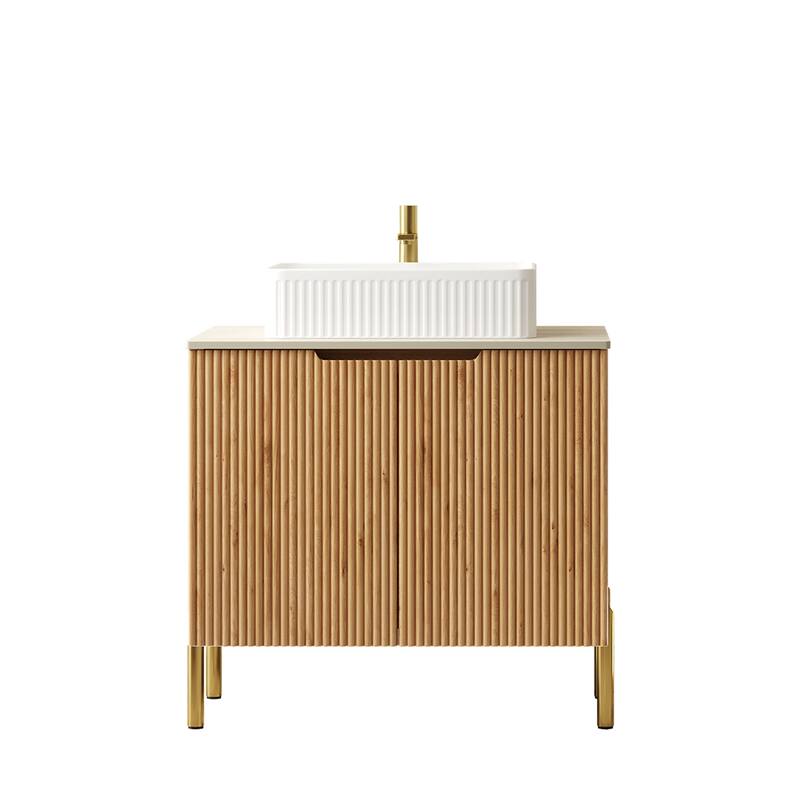 30" Bathroom Vanity with Sink, Freestanding Plywood Bathroom Storage Cabinet with 2 Doors, White Rectangular Ceramic Basin