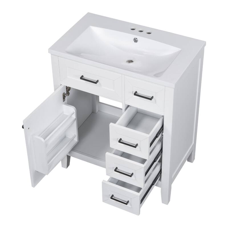 30 inch Freestanding Bathroom Vanity Set in White with Integrated Ceramic Sink - 30'' x 18''