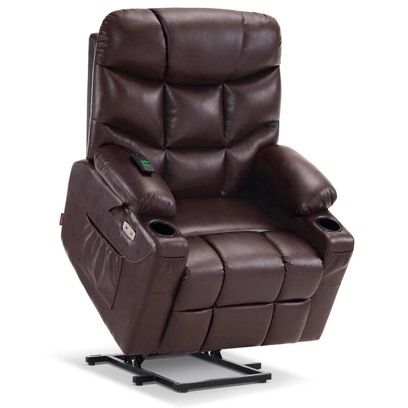 MCombo Electric Power Lift Recliner Chair Sofa for Elderly, 2 Side Pockets and Cup Holders, Faux Leather 7288