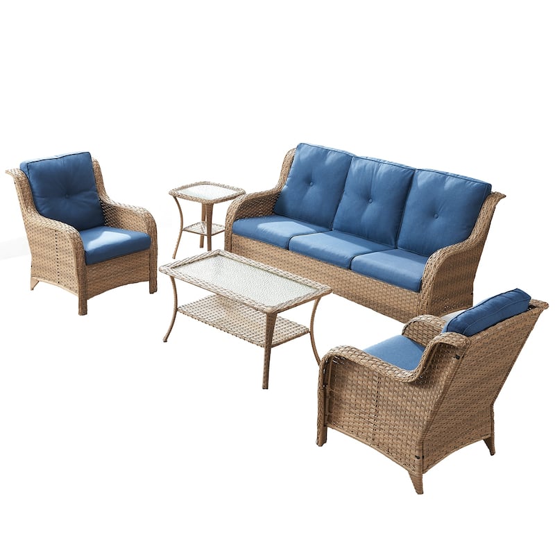 Pocassy Outdoor Patio Sofa Chairs with Coffee Table