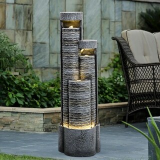 39.5-inch Garden Waterfall Fountain w/LED Lights for Yard, Floor Patio