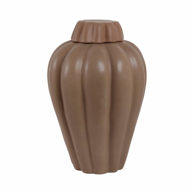 Stoneware Decorative Jar with Lid Fluted Sculpted Silhouette Style